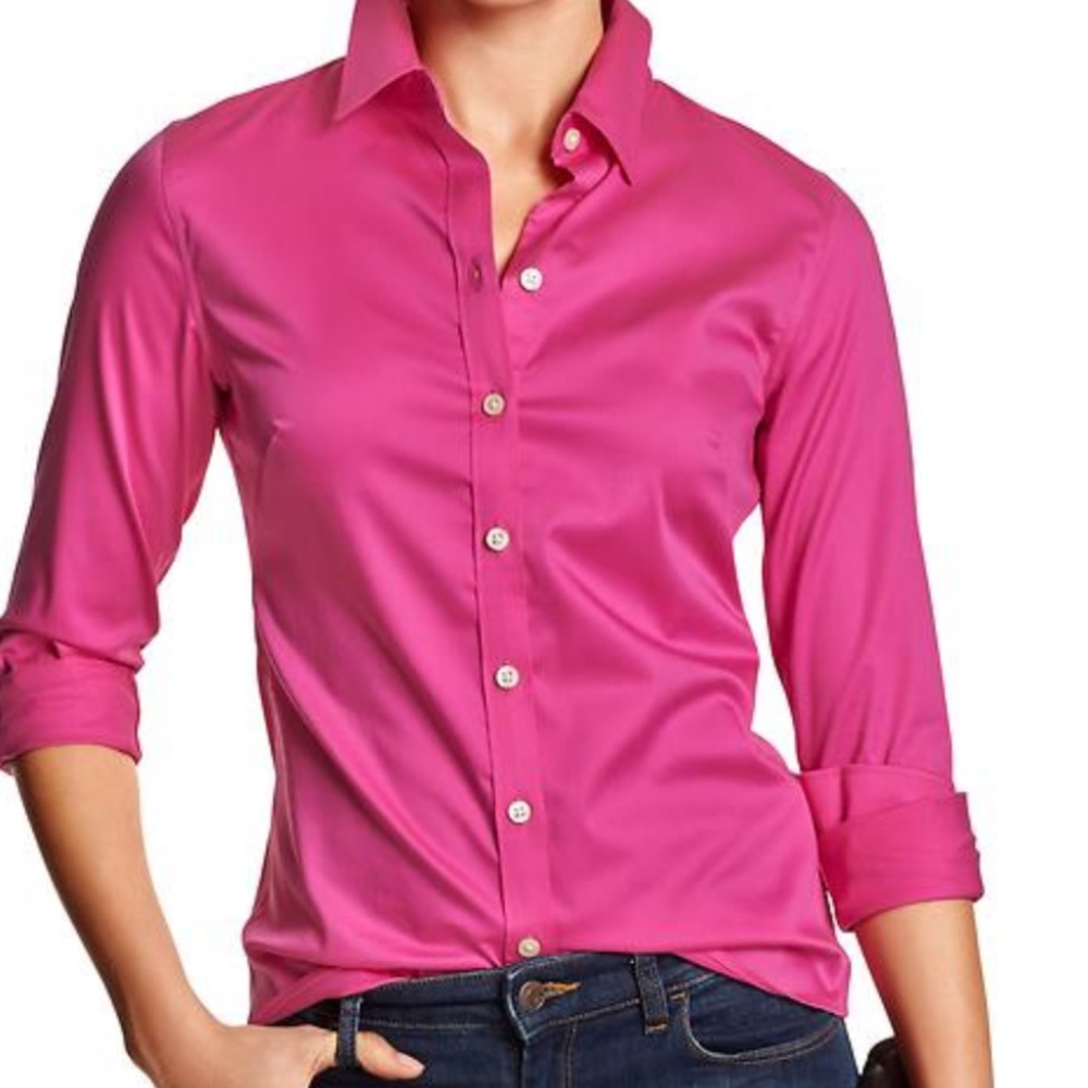 Banana Republic Magenta Long Sleeve Collared Button Down